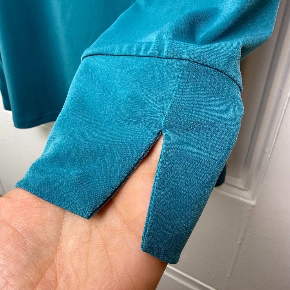 Susan Graver Liquid Knit Tunic Top Turquoise Blue Long Sleeve Womens Large NWOT - Picture 2 of 7